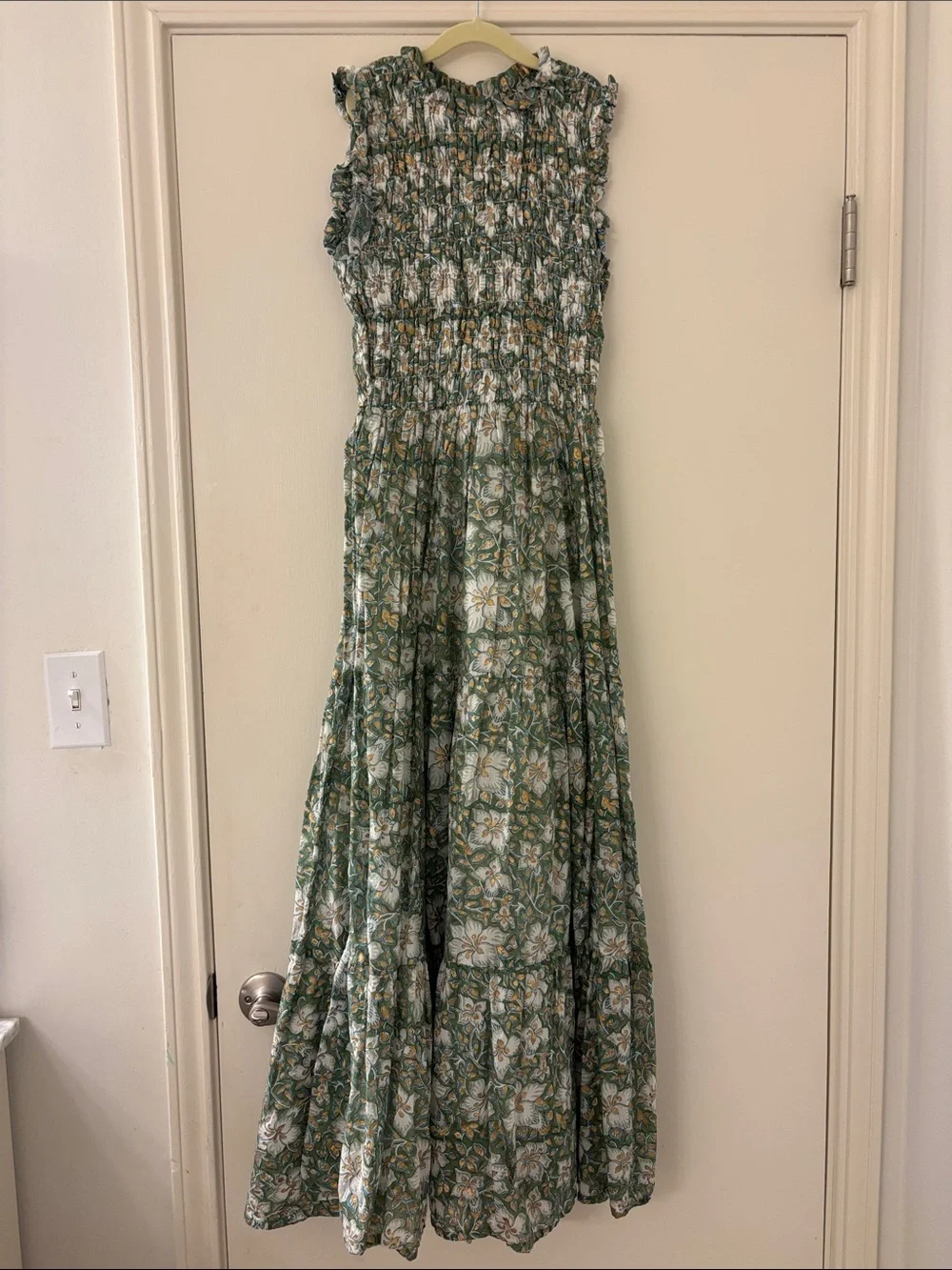 Oliphant Green Floral Smocked Maxi Dress - Picture 1 of 3